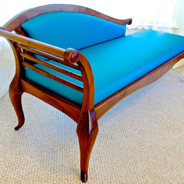 Handmade Settee In Walnut With Leather Upholstery