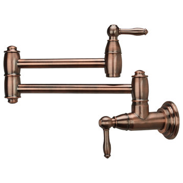 Brass Swing Arm Pot Filler - Wall Mount Water Faucet Built over Dog Food Bowls, Antique Copper