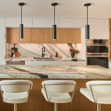 Contemporary Millwork | Warm Wood Veneer & Modern White Millwork | Vancouver, BC