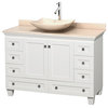 48" Acclaim White Single Vanity With Ivory Marble Top, Arista Ivory Marble Sink
