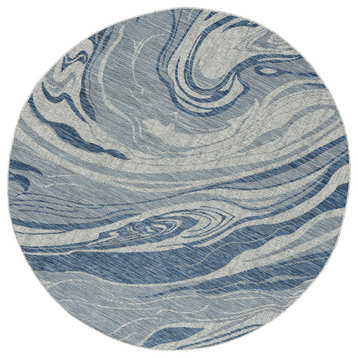 Kaleen Soleri Slr07-22 Organic / Abstract Rug, Navy, White, 7'10"x7'10" Round