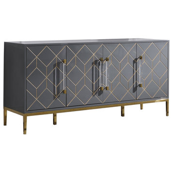 Iside 65" Lacquer With Gold Accents Sideboard, Gray
