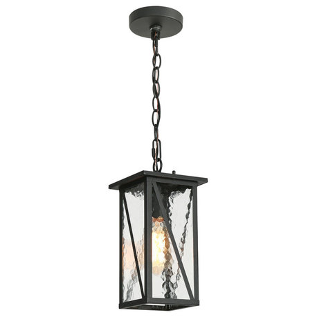 LNC 1-Light Matte Black Modern Glass Square Outdoor Pendant Light