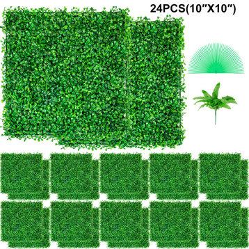 24x Artificial Boxwood Panel Fake Hedge Plant Privacy Fence Screen, 24 Pack of 10x10inch