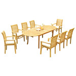 Teak Deals - 9-Piece Outdoor Teak Dining Set: 94" Oval Extn Table, 8 Mas Stacking Arm Chairs - Set includes: 94" Double Extension Oval Dining Table and 8 Stacking Arm Chairs.