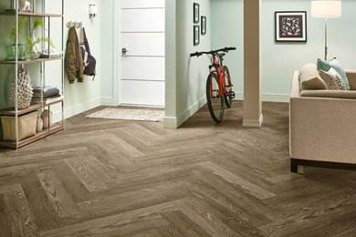 Entryway - mid-sized transitional vinyl floor entryway idea in Wichita with blue walls and a white front door