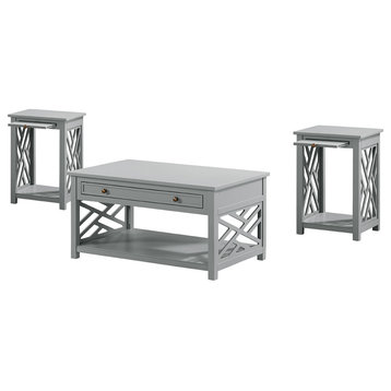 Coventry 36" Coffee Table, Drawer and Two End Tables, Set of 3, Gray