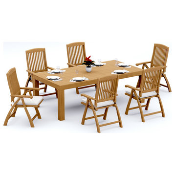 7-Piece Outdoor Teak Dining Set: 86" Rectangle Table, 6 Marley Folding Arm Chair