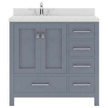 Caroline Avenue 36" Single Vanity, Gray With Quartz Top and Square Sink