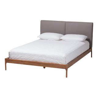 Elba Mid Century Modern Upholstered Walnut Platform Bed