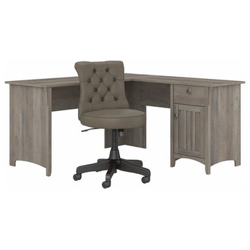 Bush Salinas Engineered Wood L-Shaped Desk and Chair Set in Driftwood Gray