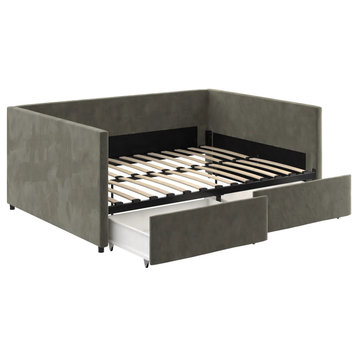 Contemporary Daybed With Storage Drawers, Upholstered Design, Gray, Full