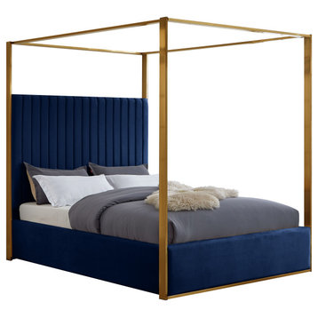 Jones Upholstered Bed, Navy, King, Velvet