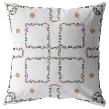 20 White Floral Indoor Outdoor Throw Pillow