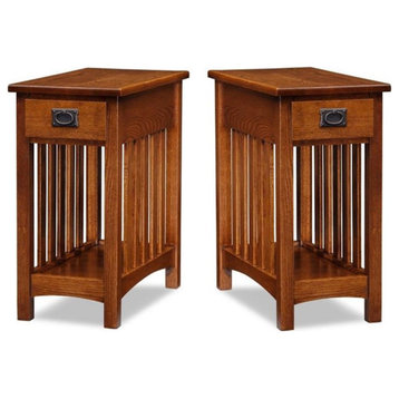 Home Square 2 Piece Mission Wood End Table Set in Medium Oak