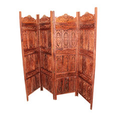 Consigned Antique Room Divider With Style Handcarved Attractive Screen 4 Panel