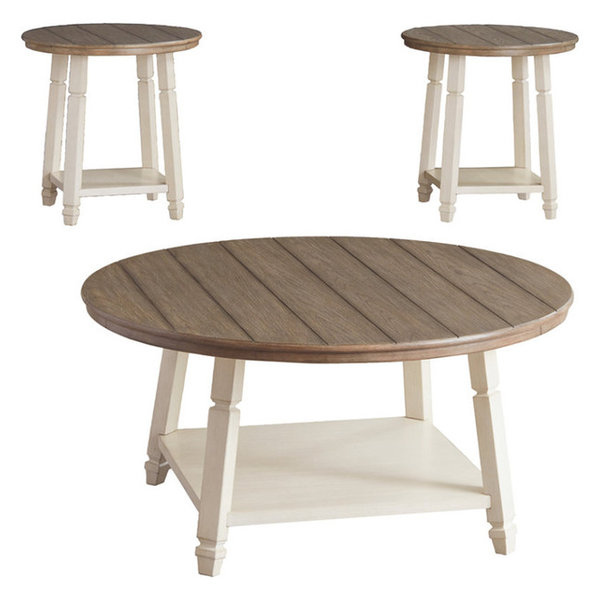 Farmhouse Style Oak Wood Table Set w/ Canted Legs & Lower Shelf, Set o