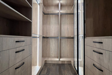Closet - mid-sized transitional closet idea in DC Metro with open cabinets