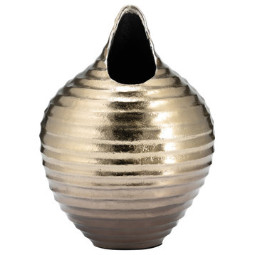 Metal, 12", Shell Like Vase, Gold