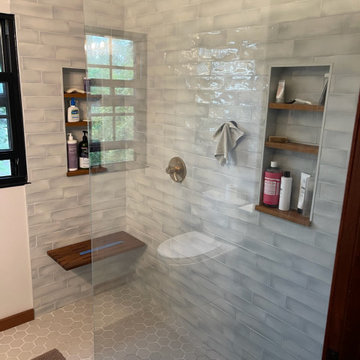 Glazzio tiles with custom teak accents