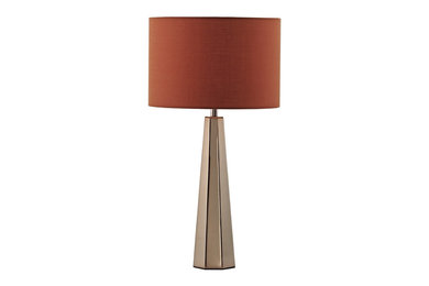 Copper 60W E14 Table Lamp Complete With Orange Linen Shade