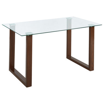 Contemporary Metal and Glass Rectangular Dining Table, Walnut