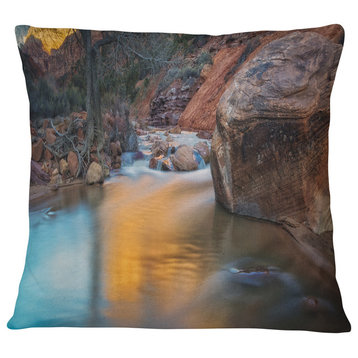 Slow Motion Virgin River at Zion Landscape Printed Throw Pillow, 16"x16"