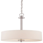 Designers Fountain - Designers Fountain 87231-SP Harlowe - Three Light Pendant - Shade Included: TRUE  Warranty: 1 YearHarlowe Three Light Pendant Satin Platinum Clear Glass White Fabric Shade *UL Approved: YES *Energy Star Qualified: n/a  *ADA Certified: n/a  *Number of Lights: Lamp: 3-*Wattage:100w Medium Base bulb(s) *Bulb Included:No *Bulb Type:Medium Base *Finish Type:Satin Platinum