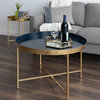 Celia Round Metal Coffee Table, Navy Blue/Gold 28.25x28.25x19