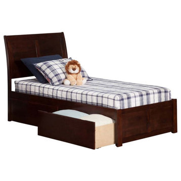 AFI Portland Twin XL Solid Wood Bed with Storage Drawers in Walnut