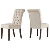 Rosalyn Velvet Button Tufted Espresso Dining Chair, Set of 2, Beige