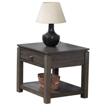 Sunset Trading Shades of Gray Wood End Table with Drawer and Shelf in Gray