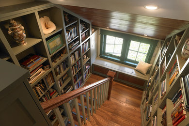 Staircase - mid-sized eclectic wooden u-shaped staircase idea in New York with painted risers