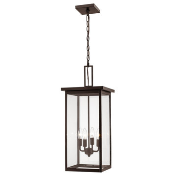 Barkeley Collection 4-Light 27" Tall Outdoor Hanging Pendant, Powder Coat Bronze
