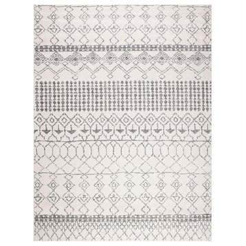 Contemporary Area Rug, Distressed Moroccan Patterned Polypropylene, Ivory/Grey