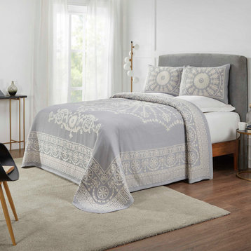 Kymbal Jacquard Lightweight Breathable Bedspread Set, Slate Blue, Full