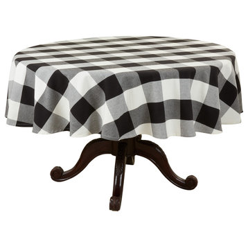 Cotton Tablecloth With Buffalo Plaid Design, Black