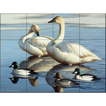 Tile Mural, Swans And Goldeneyes by Cynthie Fisher