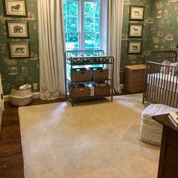 Featured Oushak Oriental Rug balances this inspired nursery's playful theme!
