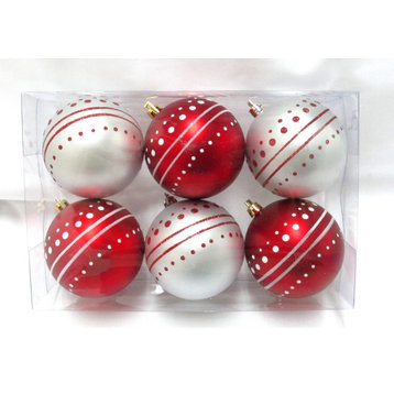Red And White Ball Ornament With Dot Design, 6 Pack