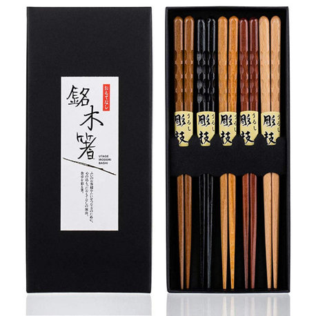 Heim Concept 5 Pair Organic Hardwood Japanese Reusable Wood Chopsticks, Fancy