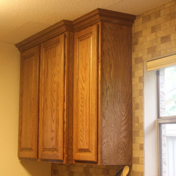 Tawny Oak Cabinets w/Chocolate Truffle Caesarstone and Subway Backsplash