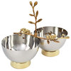 Serene Spaces Living Orchid Stem Designed Twin Bowls With Gold Colored Base