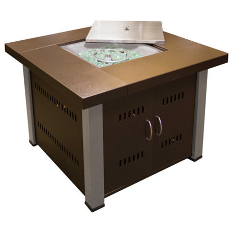 Gas Fire Pit, Two Tone Hammered Bronze and Stainless Steel