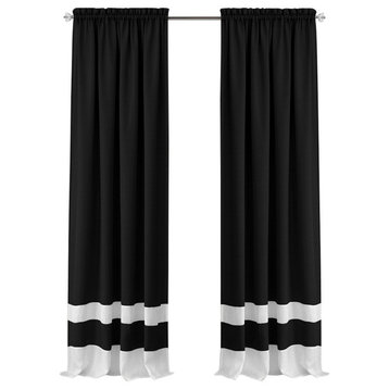 Darcy Rod Pocket Window Curtain Panel, 52"x63", Black/White