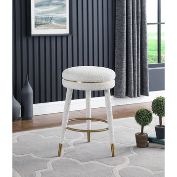 Coral Boucle Fabric Stool, Cream, Counter Stool