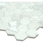 All Marble Tiles - 12"x12" Bianco Carrara 2 inches Honed Marble Honey Comb Mosaic Tile - SAMPLES ARE A SMALLER PART OF THE ORIGINAL TILE. SAMPLES ARE NOT RETURNABLE.