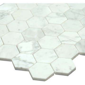 12"x12" Bianco Carrara 2 inches Honed Marble Honey Comb Mosaic Tile