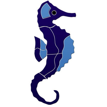 Seahorse Ceramic Swimming Pool Mosaic 50"x22", Blue