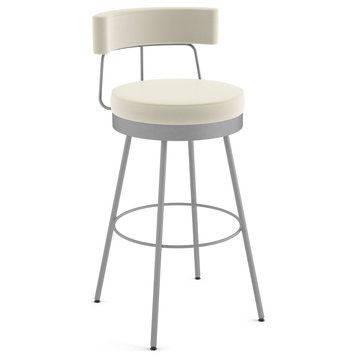 Urbana Swivel Counter/Bar Stool, Off White Faux Leather / Silver Grey Metal, Bar Height
